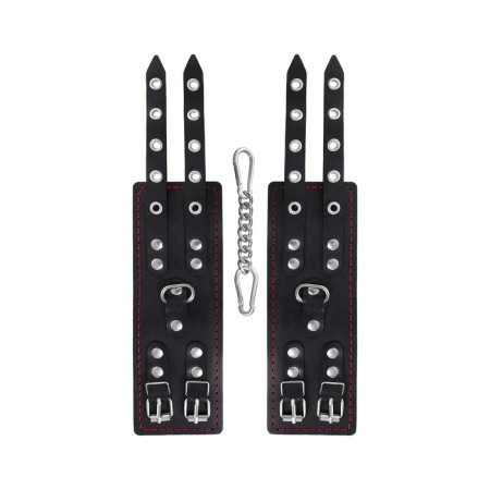 Handcuffs with two belts and black Pecado BDSM lining, genuine leather, black-3