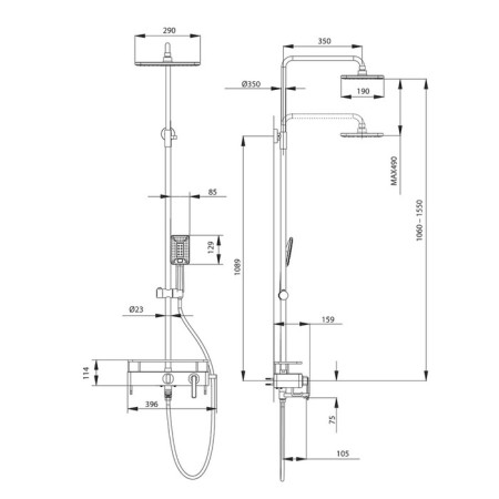 LEMARK MISTA LM6462WG bath mixer, single -leaf, tropical shower, watering can-1