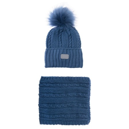 Knitted set for a boy: hat and snood, size 46, blue color