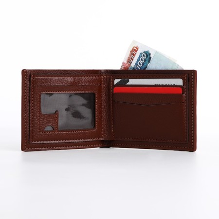 Male purse without a fastener, department for bills, for maps, color light brown-4