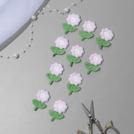 Knitted elements "flowers", 2.5 × 3.5 cm, 10 pcs, lilac/green color-1