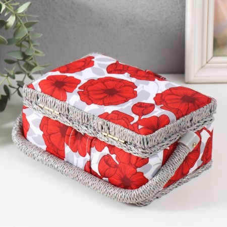 Casket for needlework "Red poppies on white" 18x12x9.5 cm-5
