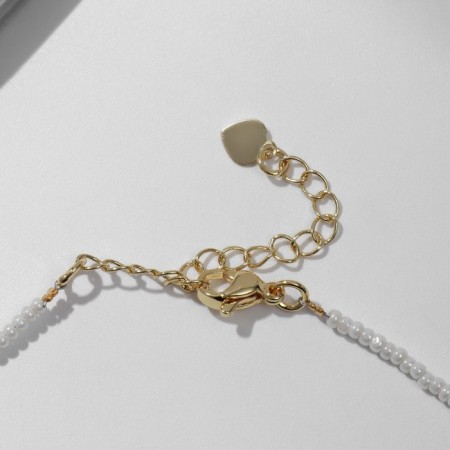 Choker No. 2 "Mallorca" Pearl, white color in gold, 38.5 + 5 cm extension cord-1
