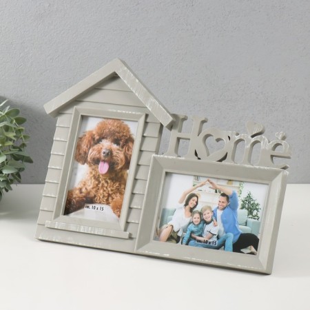 Photo frame plastic in 2 photos 10x15 cm "House" gray 25x35x2 cm-1