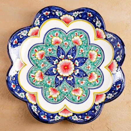 Largan Rishtan ceramics "Flowers", 32 cm, blue, corrugated-7