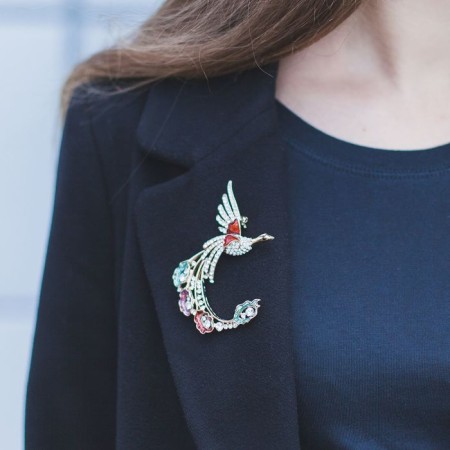 Brooch "Firebird with a magic tail", colored in gold-3