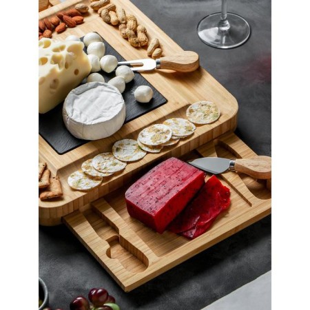 Set for the supply of cheese "Maasdam", 4 knives, bamboo, shale board-2