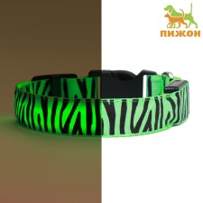 Collar with backlight tiger 3 glow modes Size S, Osh 22-40 x 2.5 cm Green