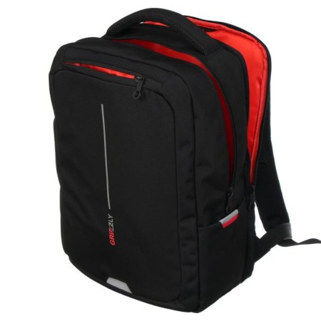 Youth backpack, 41.5 x 29 x 18 cm, Grizzly 134, ergonomic back, laptop compartment, black/red RU-134-1-8