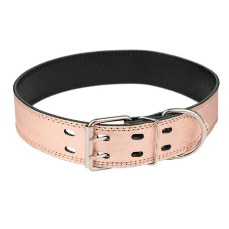 Collar leather two-layer, width 4.5 cm, Osh 63-73 cm, pink