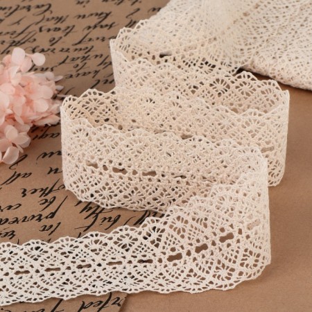 Knitted lace, 45 mm × 10 ± 1 m, beige color