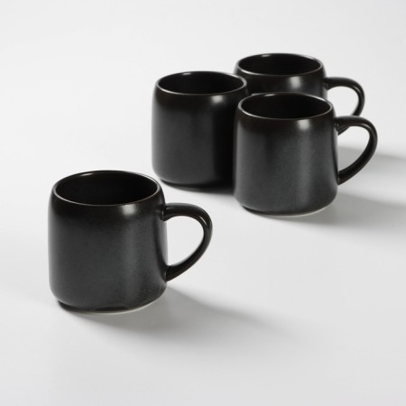 Keramic tea lift set, 6 items: kettle 1 l, 4 circles 250 ml, tray 33 × 20 cm, black color black-1