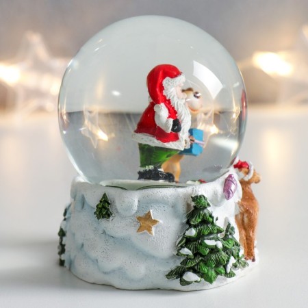 Souvenir Polystone Water Ball "Santa Claus and Deer" 7x6.7x8.8 cm-1