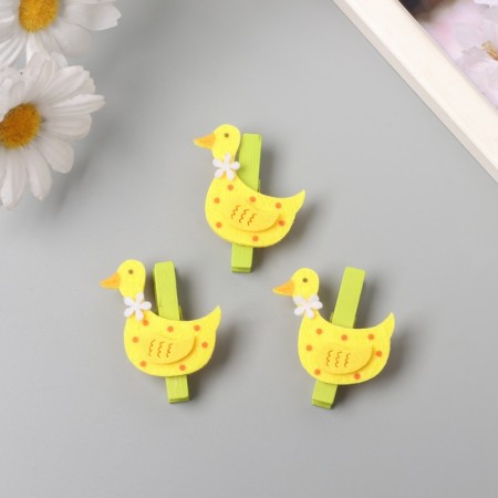 Decor for creativity wood, felt "clothespin. Duck with a flower" set of 3 pcs 1.8x4.9 cm