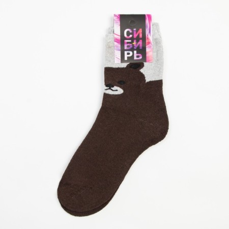 Women's terry socks "Bear", brown color, size 23-25-4