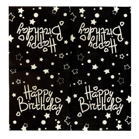Paper napkins “Happy birthday” 33 × 33 cm, set 20 pcs., Black color-1