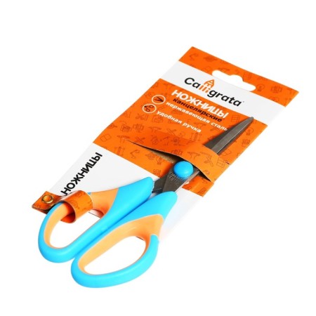 Office scissors 14 cm, plastic handles with rubber inserts, the ends are sharp, mix-2