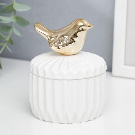 Coramics Coramics "Golden Sparrows" White relief 11x8.2x8.2 cm