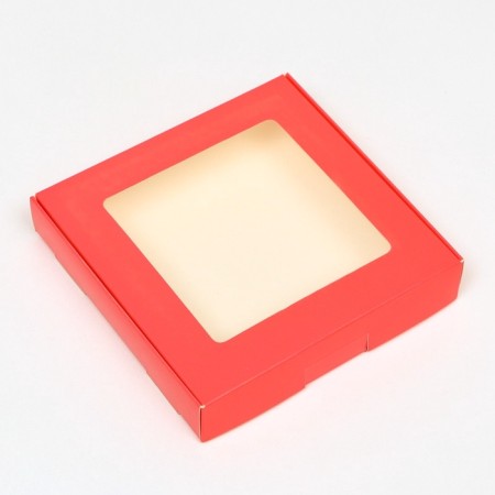 The box is self -assembly, with a window, red, 16 x 16 x 3 cm, set 5 pcs.-2
