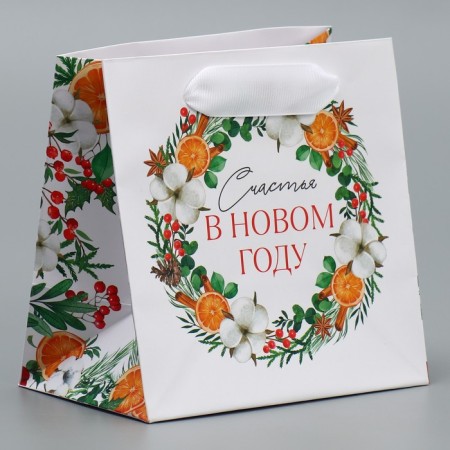 Laminated square "Happiness", 14 x 14 x 9 cm, New Year-1