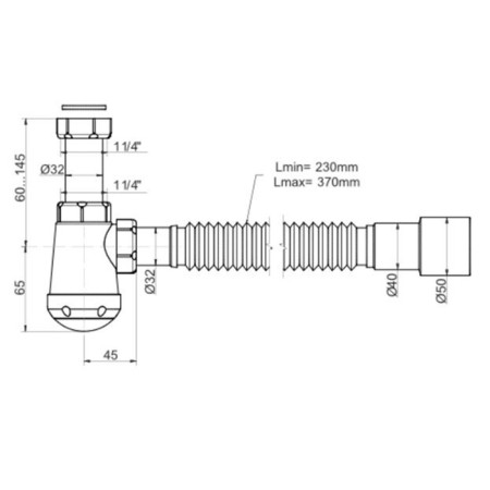 Siphon for washing Orio Chick M-32002, 1 1/2 "x32 mm, without release, corrugation 32x40/50 mm, l = 370 mm-3
