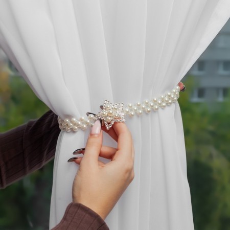 Picking for curtains "Star", pearls on elastic band, d = 4 cm, 2 × 43 cm, white color-6