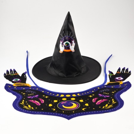 Carnival set "Dark Witch": Hat, collar