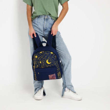 Backpack school textile art, with an overflowing patch, the color of the dark blue-12