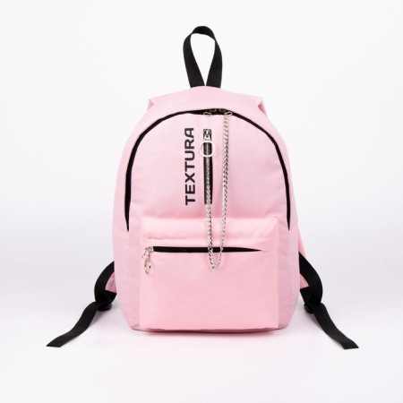 School backpack from textiles on lightning, textura, 1 pocket, pink color