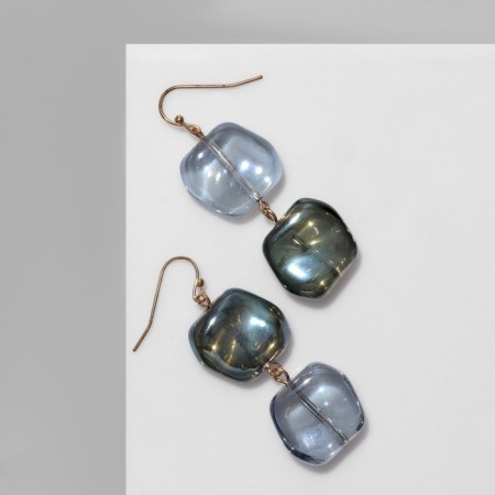 Earrings Assorted Summer Squares, color blue-green in gold-1