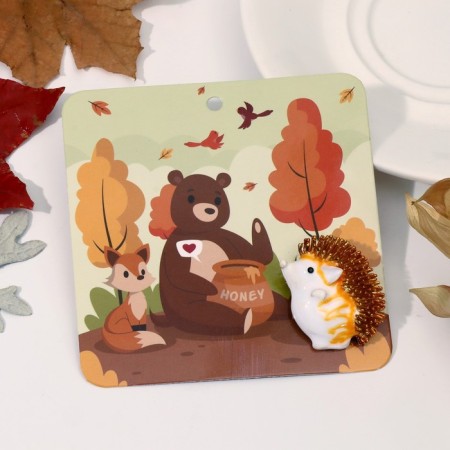 Brooch-Couple "Hedgehog" Dreamer, white-orange color in gold-1