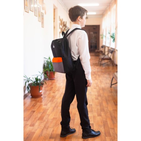 Youth backpack, lightning department, external pocket, black/orange color-6