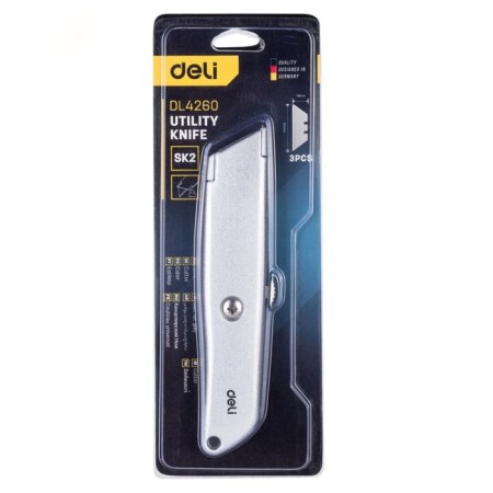 Universal knife Deli DL4260 112072, trapezoidal blade, 3 spare blades, 19 mm-5