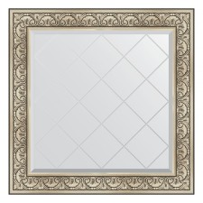 Mirror with engraving in the baguette frame, baroque silver 106 mm, 90x90 cm