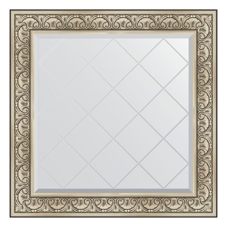 Mirror with engraving in the baguette frame, baroque silver 106 mm, 90x90 cm
