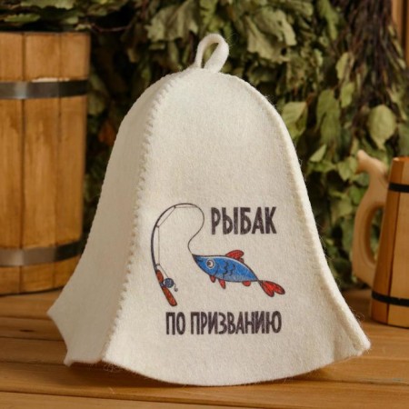 Bath hat "Fisherman by calling" with print, white