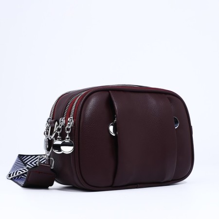 Cross-Body bag on zippers, external pocket, burgundy color-2