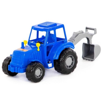 Tractor with a shovel, the color is blue (in a net)