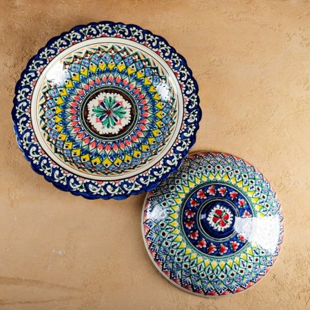 The pancake of Rishtan ceramics "Flowers", 37 cm, blue-2