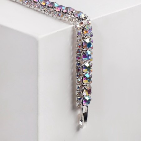 Bracelet with rhinestones "Northern Lights" snake, rainbow color in silver, l = 18 cm-2