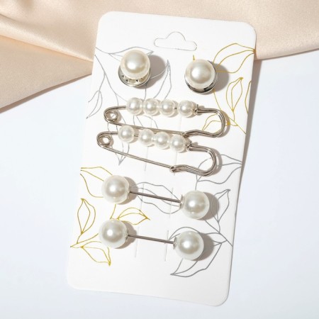Set of pins (6 pcs.) “Pearl tenderness”, 3.5 cm, white color in silver-3