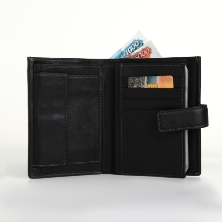 Male purse on 3 in 1 button, department for car documents, passports, black color-6