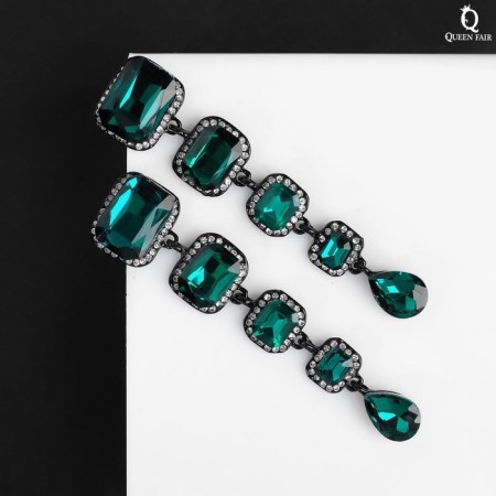 Hanging earrings with rhinestones "Fluid" Small, white-emergent color in ferrous metal, 8.5 cm-1