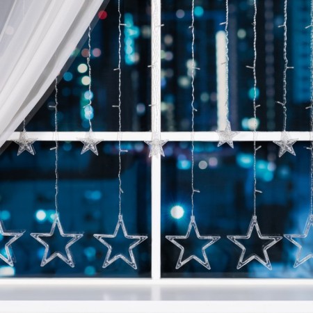 Garland "fringe" 2.4 × 0.9 m with nozzles "Stars", IP20, transparent thread, 138 LED, glow blue, 8 modes, 220 V-2