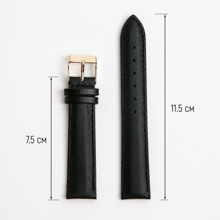 Watch strap, male, 18 mm, harness 75 mm, larynx 115 mm, genuine leather, black-1