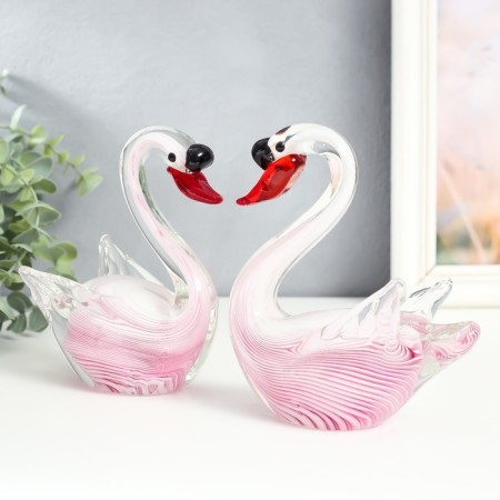 Souvenir glass "Swans in a pink strip with red beak" Set 2 pcs 13.5x6x16 cm-2