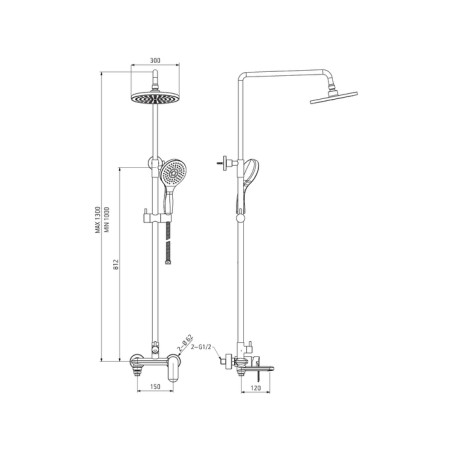 Shower system with ESKO ST300 mixer, chromium color-1