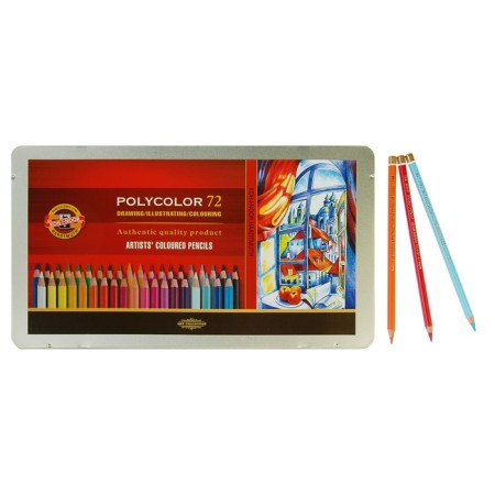 Artistic pencils 72 colors, Koh-I-Noor Polycolor 3827, soft, in a metal pencil case