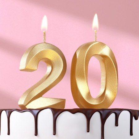 Candle in the cake jubilee "line" (set 2 in 1), number 20, gold metallic, 6.5 cm