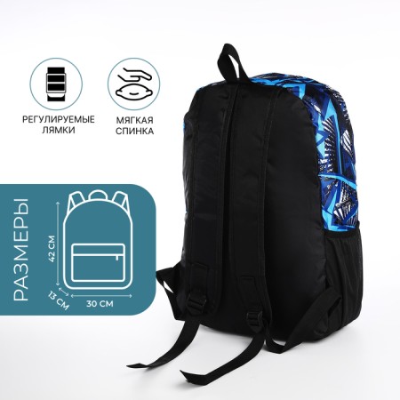 School backpack from textiles on lightning, 3 pockets, blue color-1